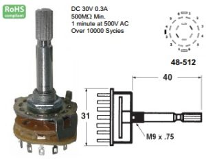 48-512-97 ROTARY SWITCH 2 POLE 6 POSITION